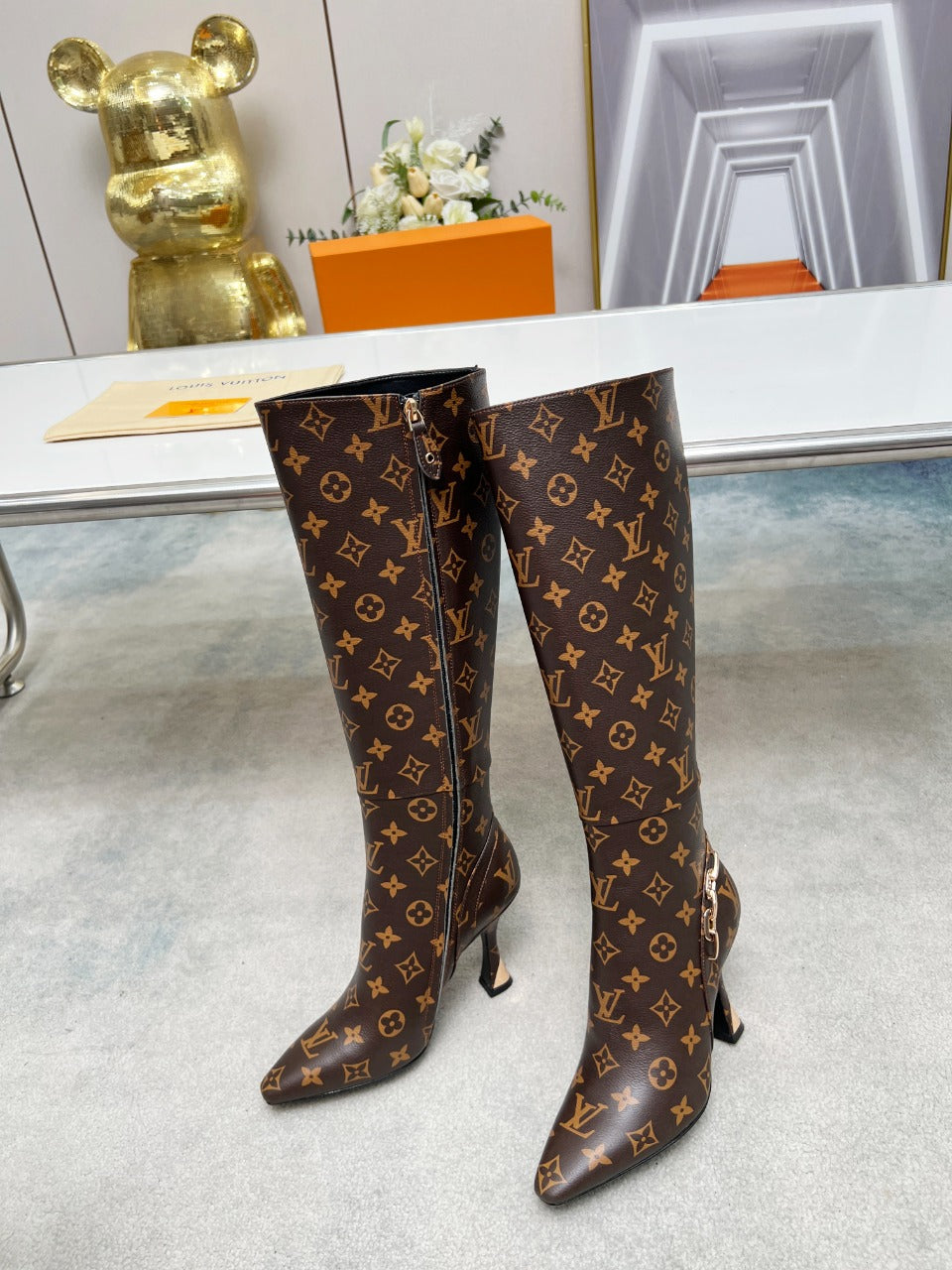 Louis Vuitton Monogram High Heel Boots