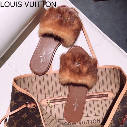 LU  Slippers Fur Brown