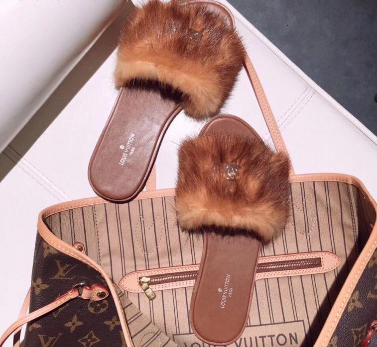 LU  Slippers Fur Brown