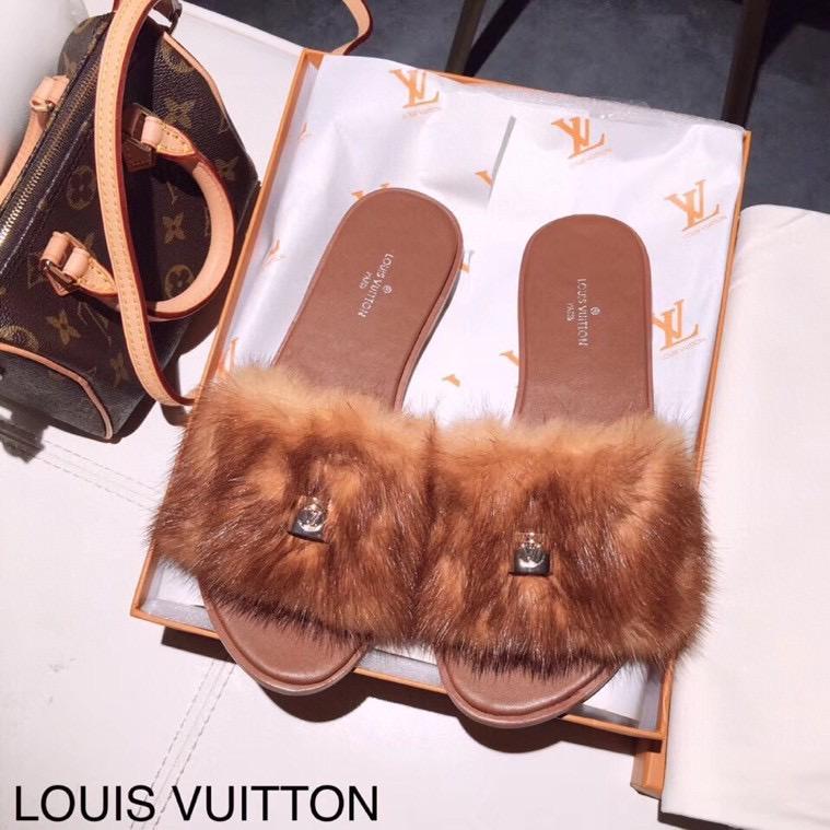 LU  Slippers Fur Brown