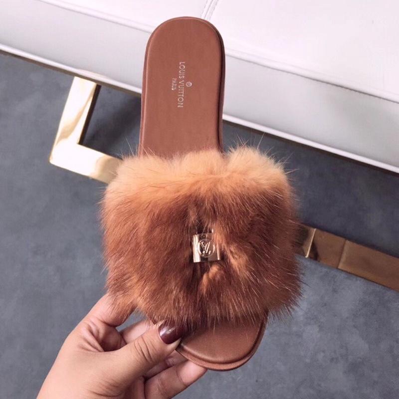 LU  Slippers Fur Brown