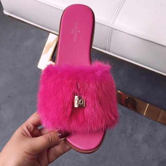 LU Slippers Fur Fuchsia